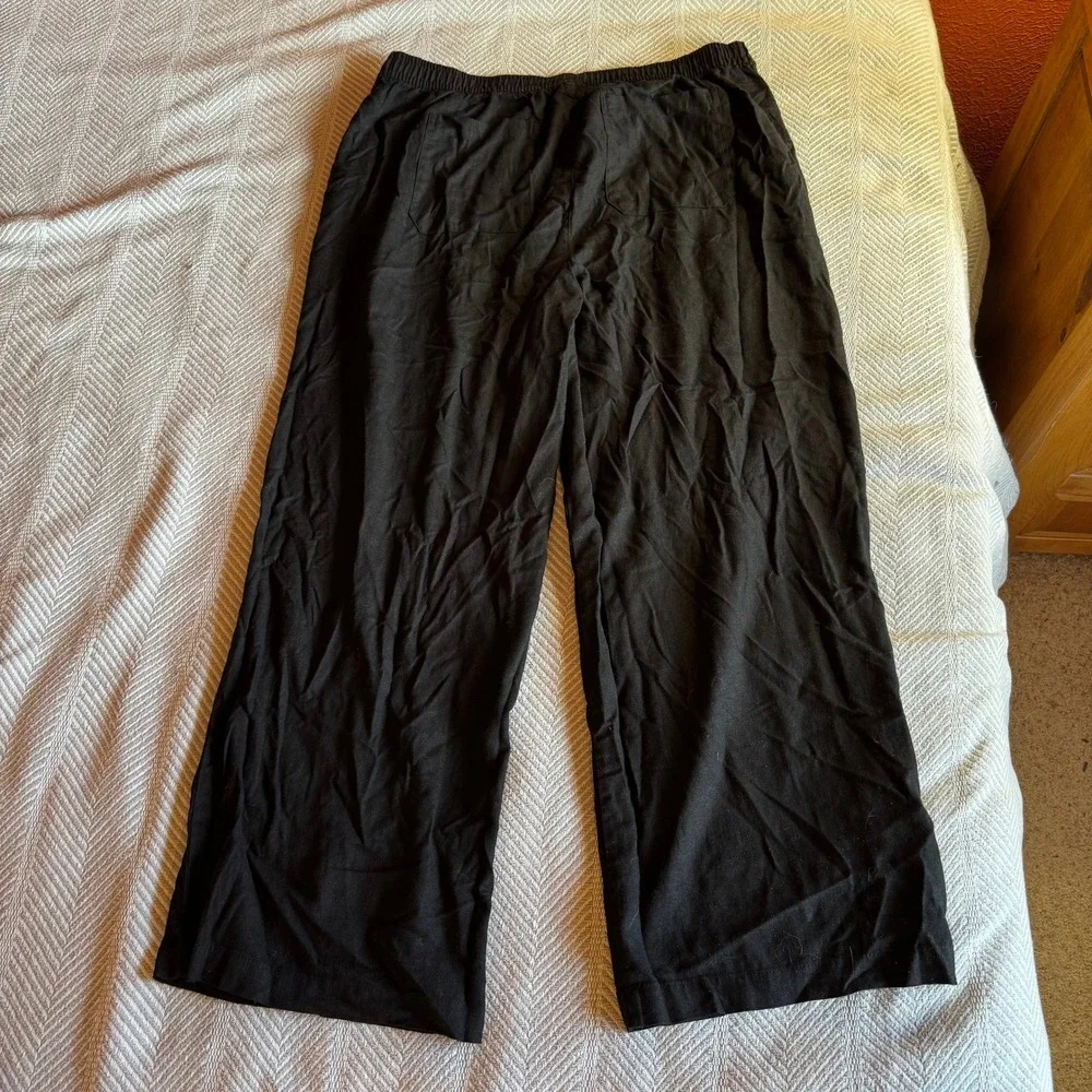 Old Navy Womens Black Linen Blend Wide Leg Drawstring Pants Large - Picture 4 of 9